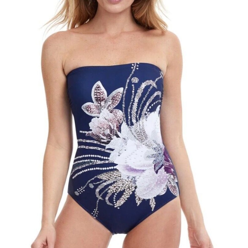 NWT Womens 16 One Piece Swimsuit Dolce Bandeau Navy Pink Gottex Remove Straps